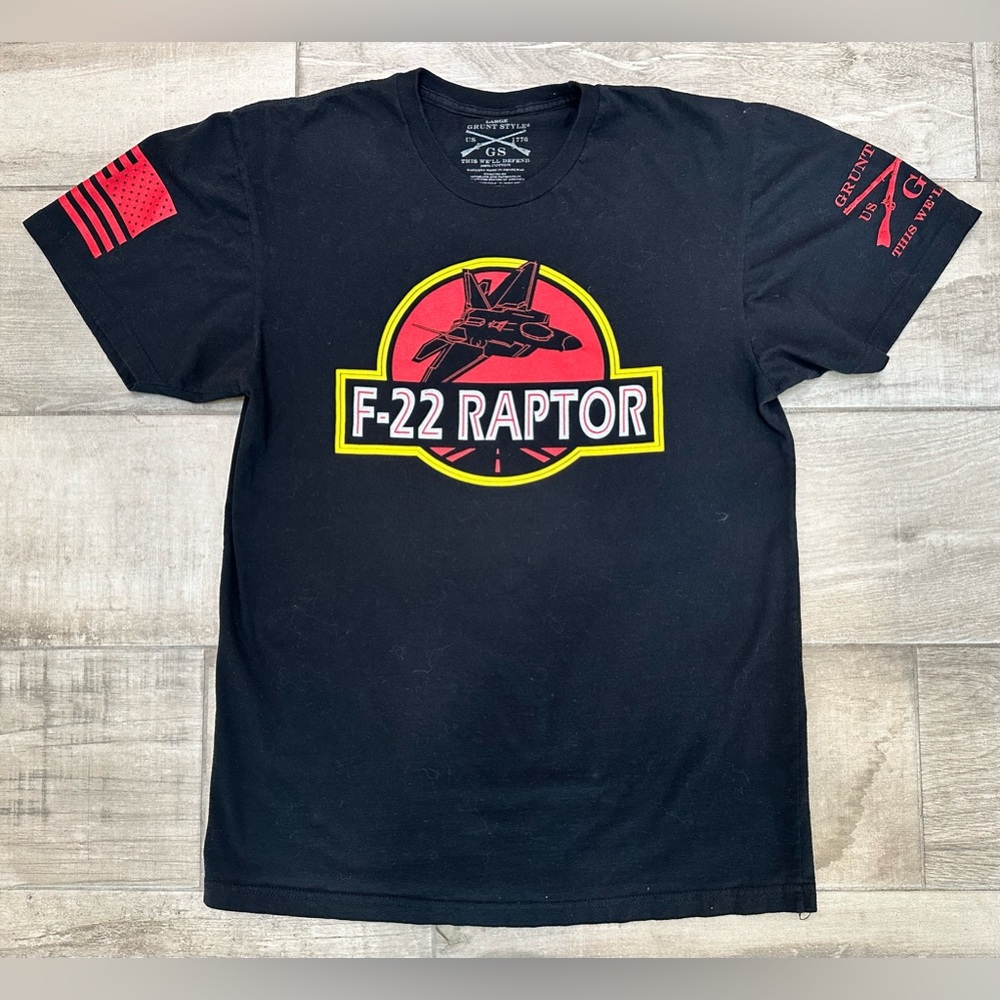 Grunt Style F-22 Raptor T-Shirt Mens Large Short Sleeve Crew Neck Graphic Black